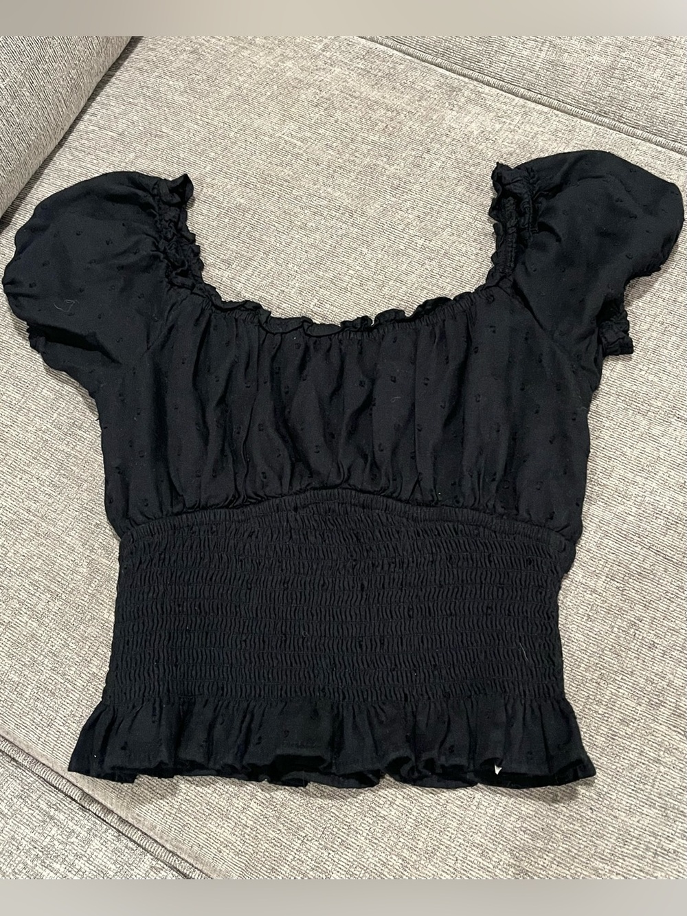 Hollister Black Smocked Swiss dot Top